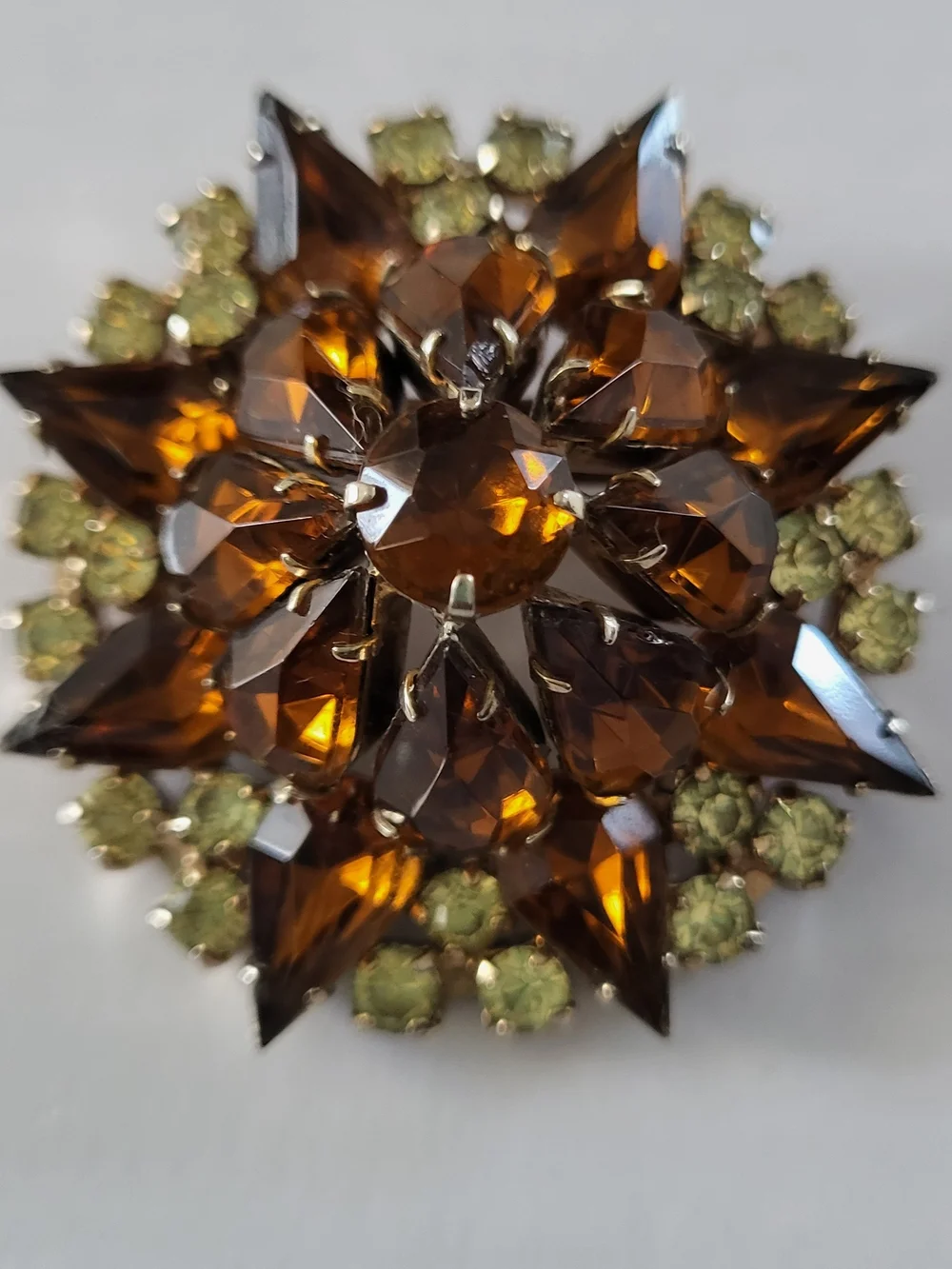 Vintage 50's  Brown Rhinestones Starburst Brooch